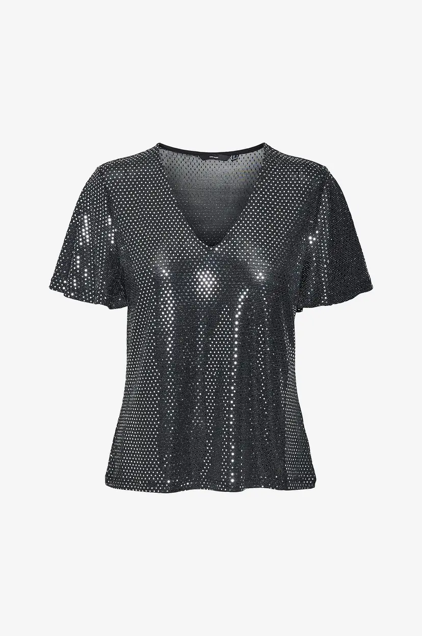 Vero Moda Topp vmEvaline SS V-neck Top Jrs GA - Svart