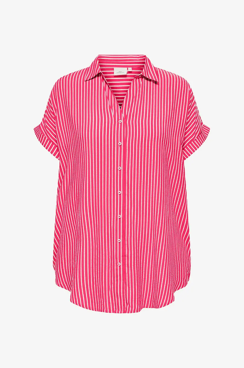Only Carmakoma Skjorte carPenna SS Loose Shirt Wvn - Rosa