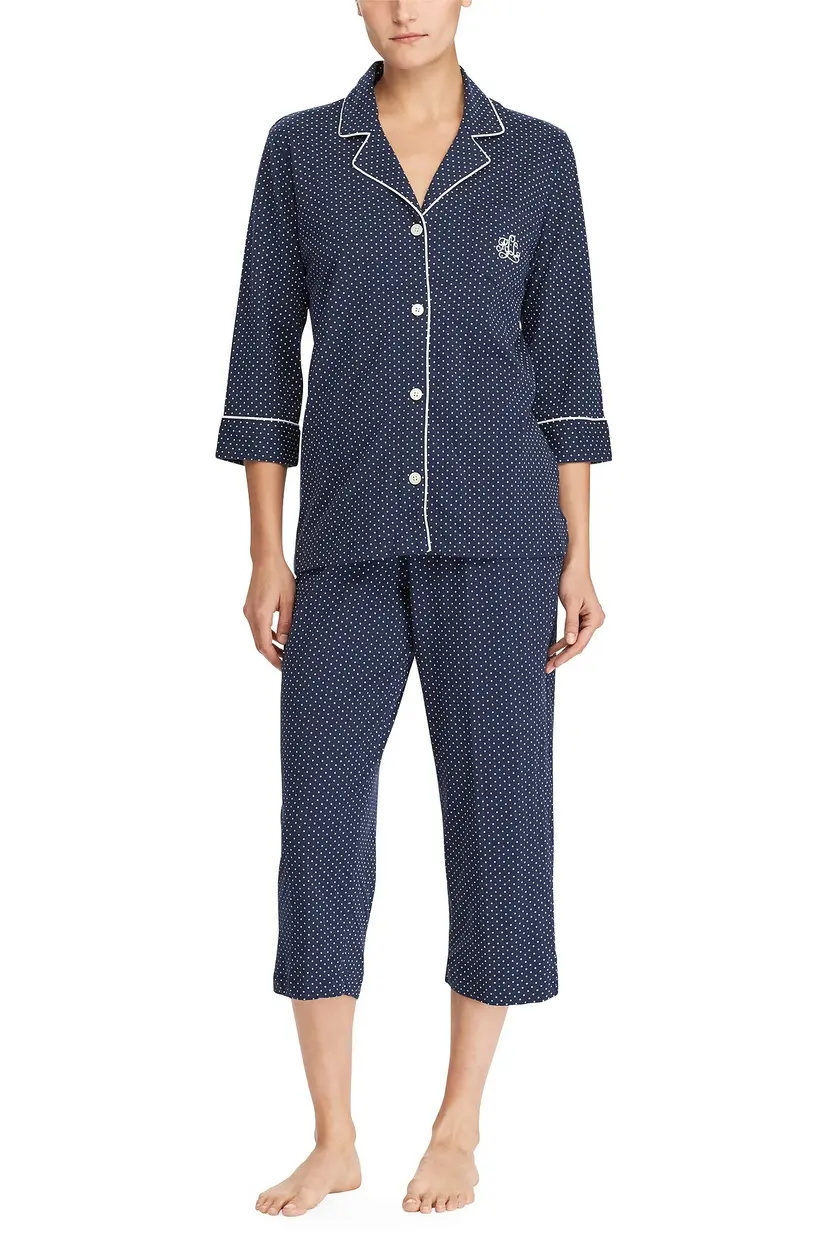 Lauren Ralph Lauren Pyjamas LRL Heritage 3/4 Sl Classic Notch PJ Set - Blå