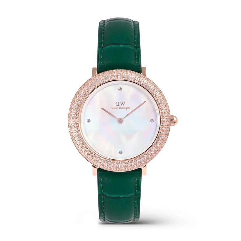 Daniel Wellington Rose Gold 32mm Watch Crystalline Bezel Green Croc | DW