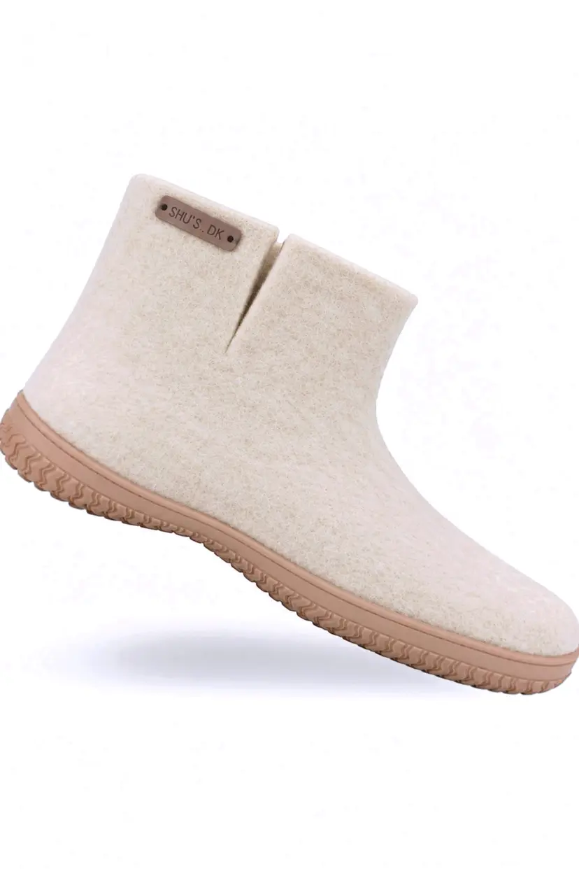 SHUS Uldstøvle (100% ren uld) - Model Beige m/Gummisål - EU 36