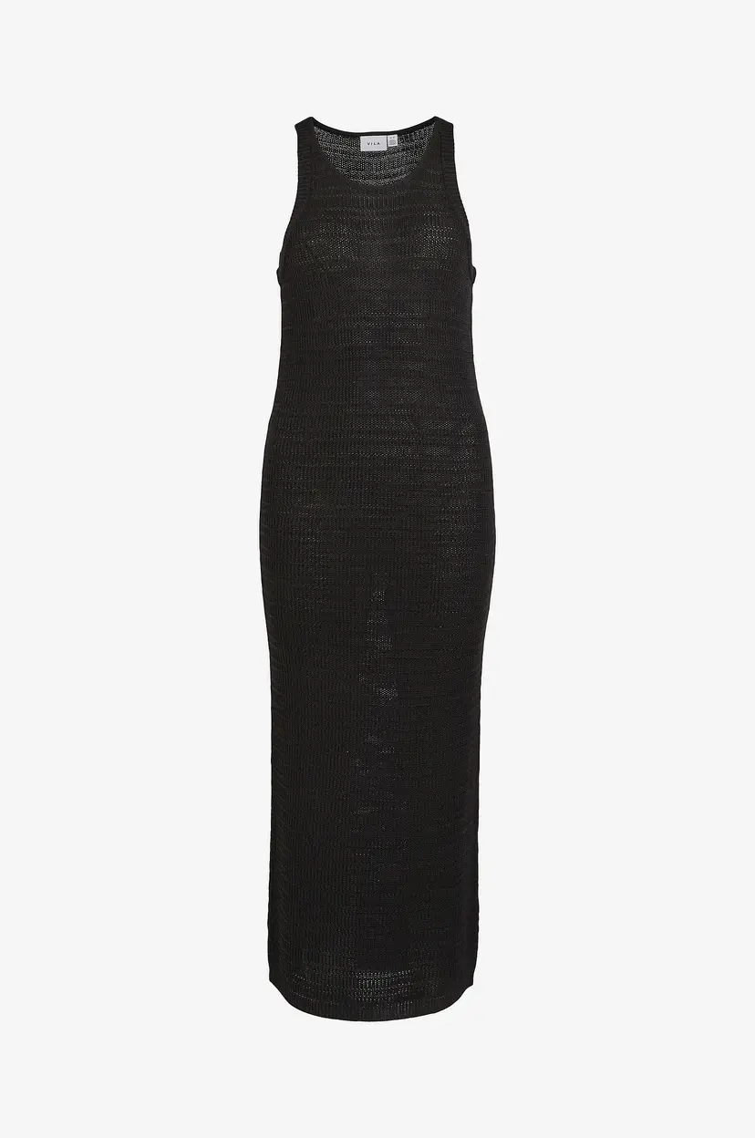 Vila Maxikjole viMargot Open O-neck S/L Knit Dress - Svart
