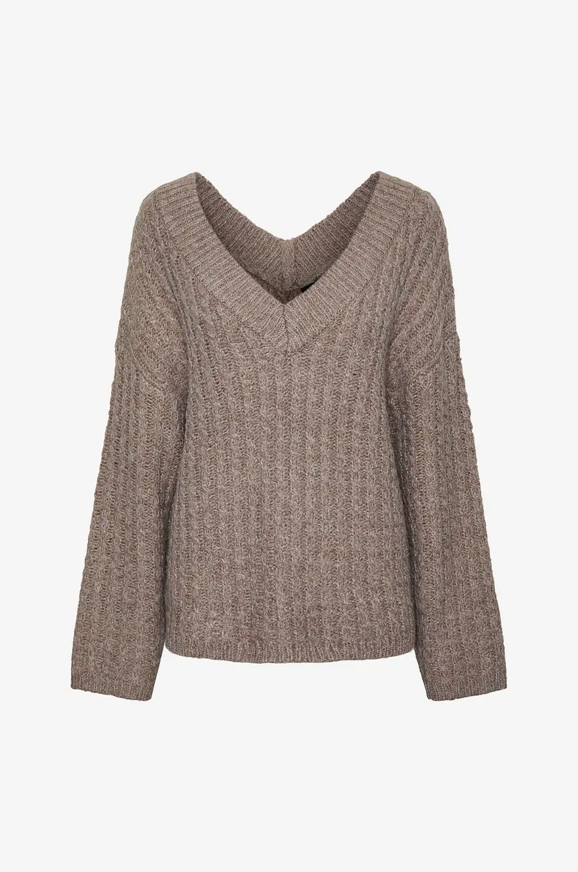 Pieces Genser pcNalisa LS Deep V-neck Knit BC - Brun