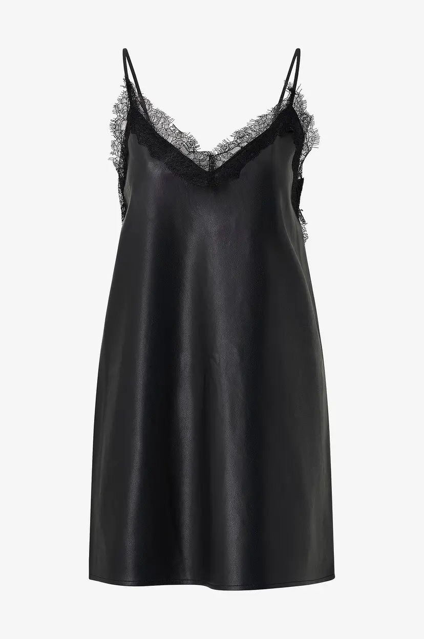 Gina Tricot Kjole Lace Detail PU - Svart