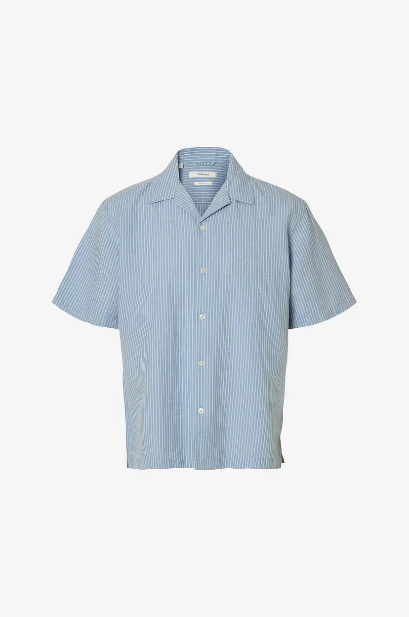 Selected Men Linskjorte Slhrlxclay Linenblend SS Shirt Res - Blå