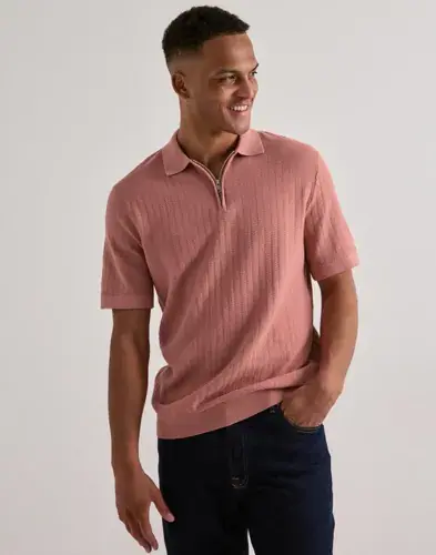 Selected Men Selected Men Slhcran Ss Knit Structure Half Zip Half zip Rose