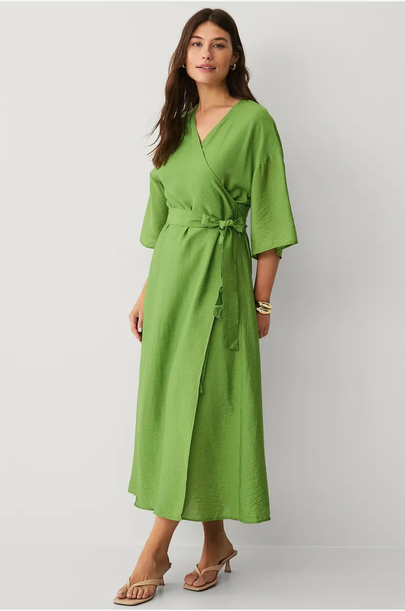 Selected Women Omslagskjole slfVilmi 3/4 Ankle Wrap Dress - Grønn