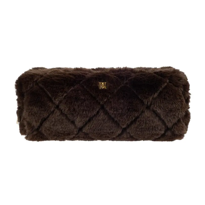 Dark Faux Fur Quilted Tool Pouch Chocolate Brown