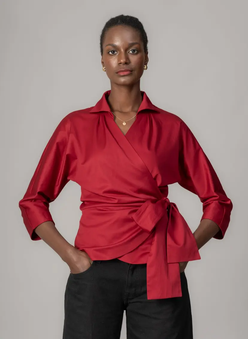 The Shirt Company ABIGAIL BLOUSE - Red, Cotton Sateen