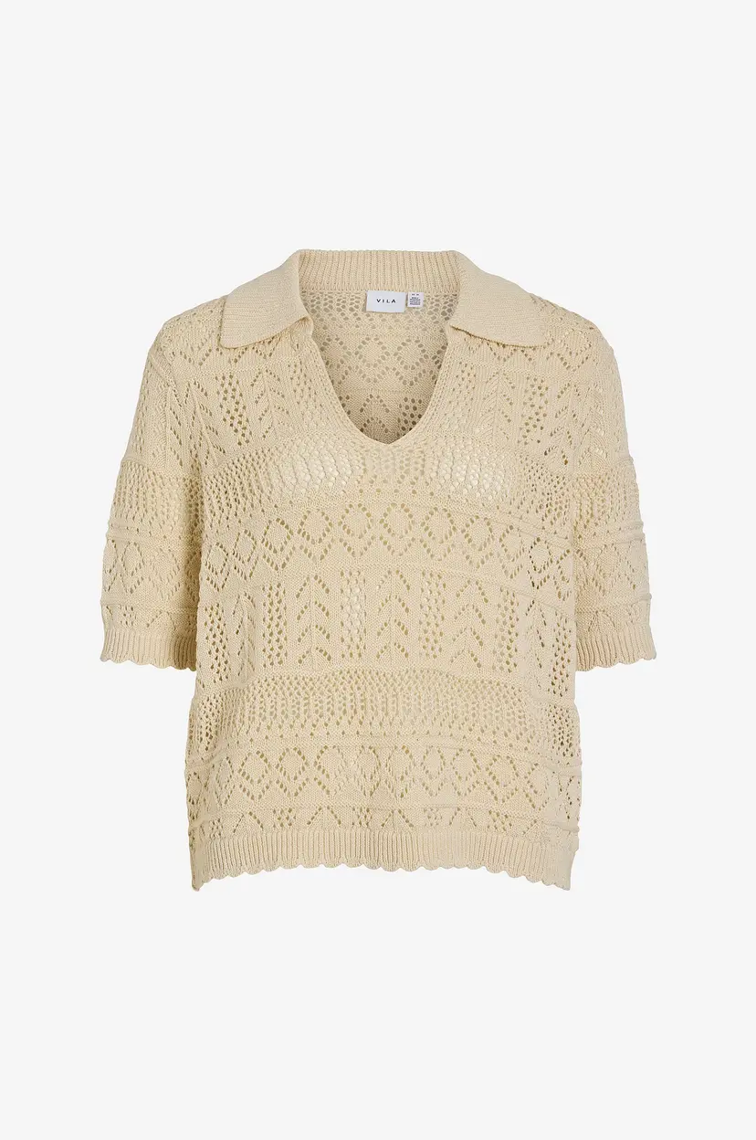 Vila Topp viSeldine Polo 2/4 Knit Top - Beige