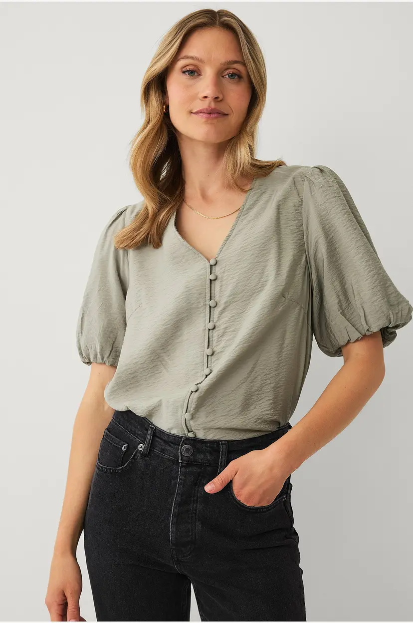 Ellos Collection Bluse med puffermer - Grønn