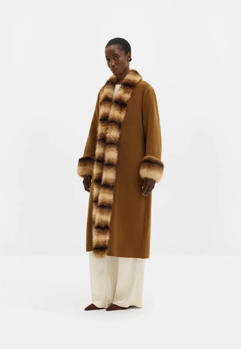 Malina Anouk Yve Faux Fur Wool Coat Camel - XS