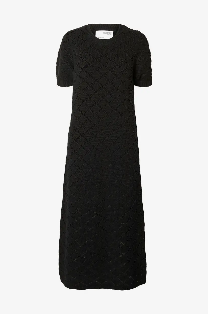 Selected Women Strikketkjole slfVinna SS Long Knit Dress - Svart