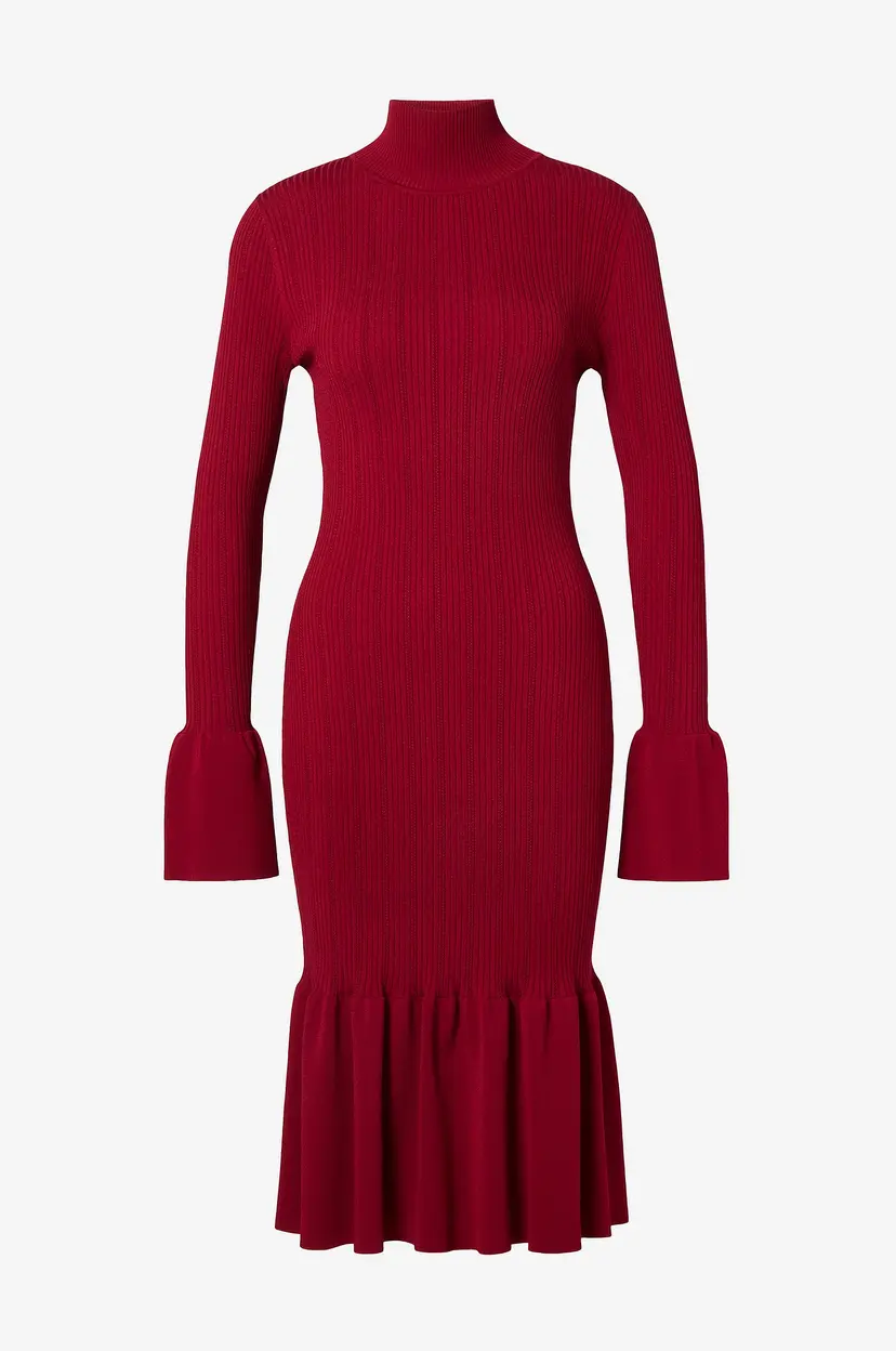 By Malina Kjole Amalia High Neck Knitted Midi - Rød
