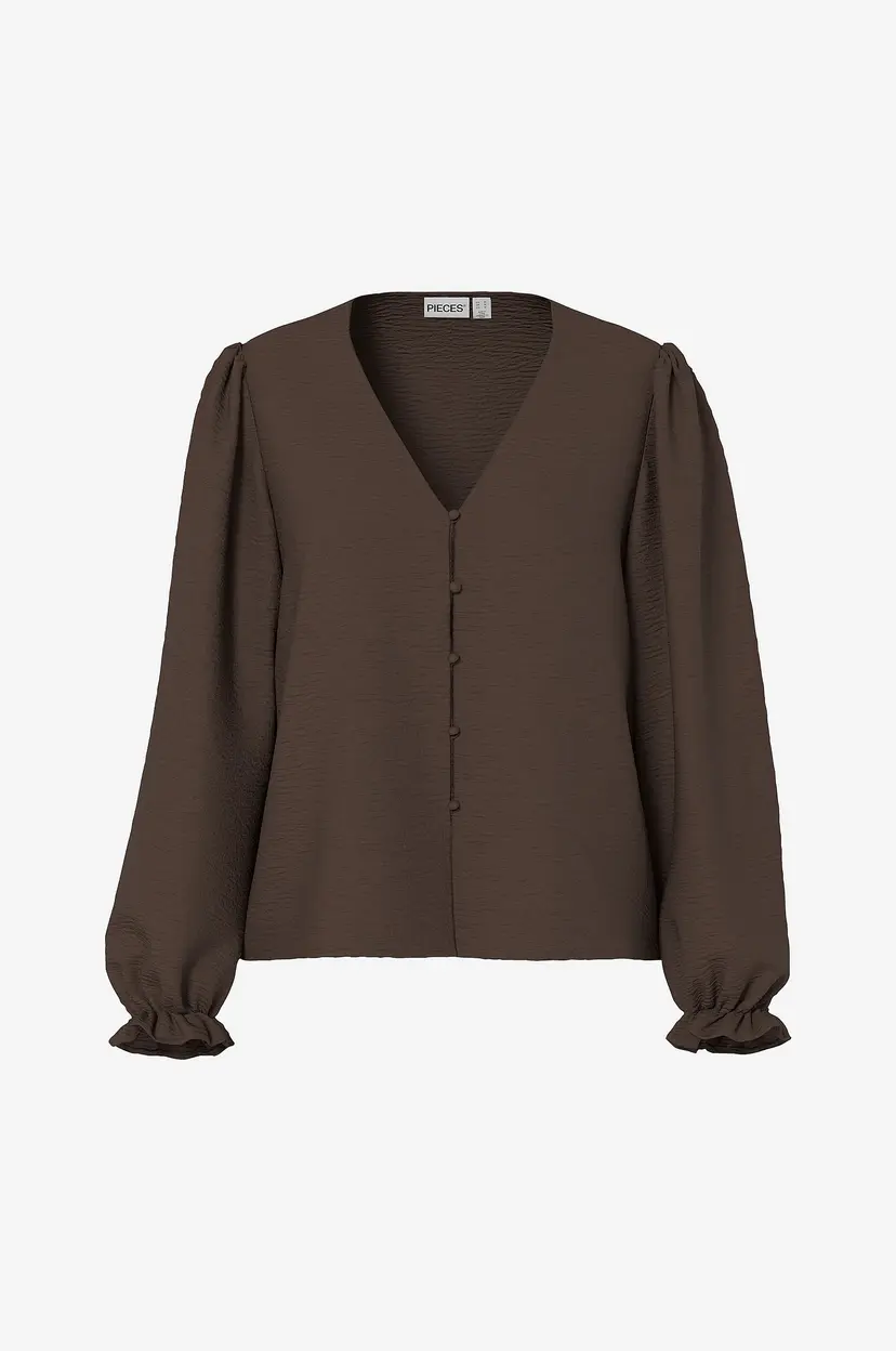 Pieces Bluse Pctiffany Ls Button Top Wvnbc - Brun