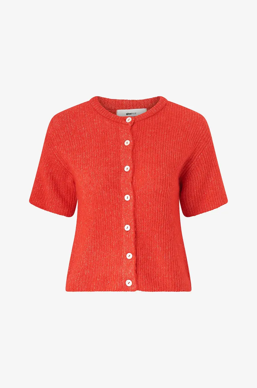 Gina Tricot Kardigan Short Sleeve Knitted Cardigan - Rød