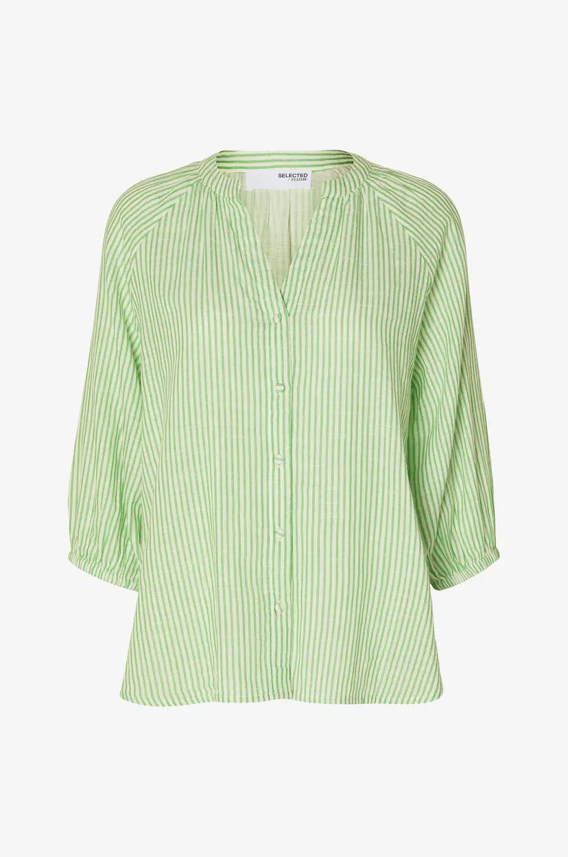 Selected Women Skjorte slfAlberta 3/4 Stripe Shirt - Grønn