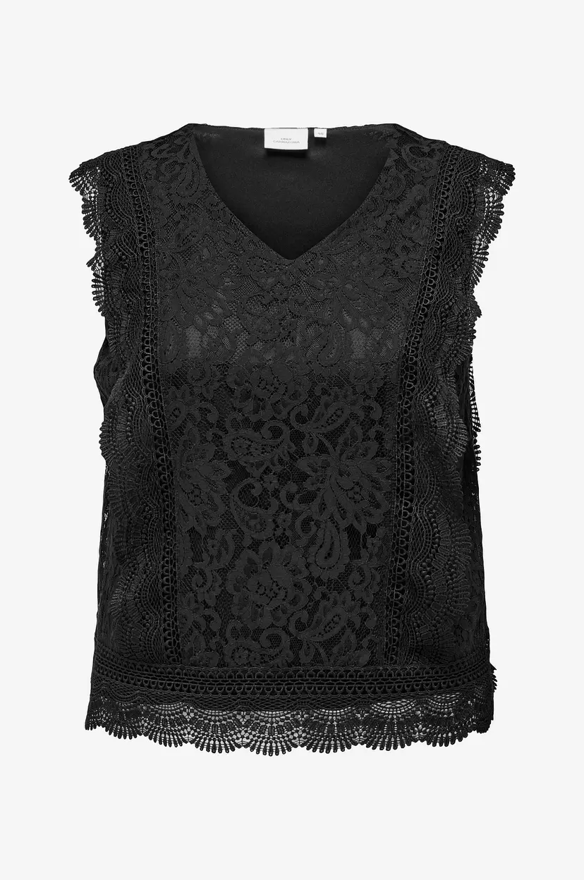 Only Carmakoma Topp carKaro S/L Lace Top Wvn - Svart