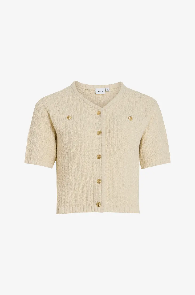 Vila Kardigan viTut S/S V-neck Knit Cardigan - Beige