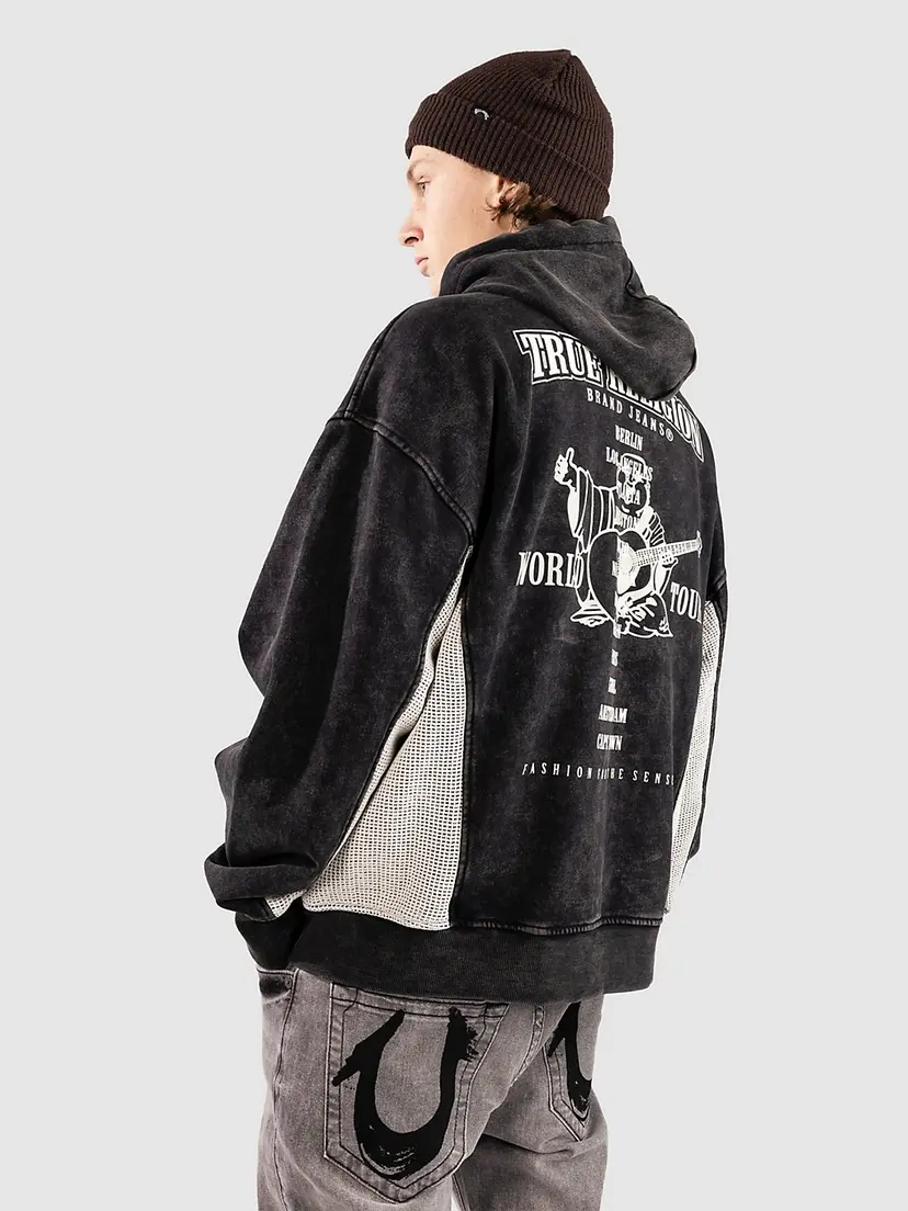 True Religion True Religion Mesh Inset Rust Cinched Hettegenser med glidelås svart