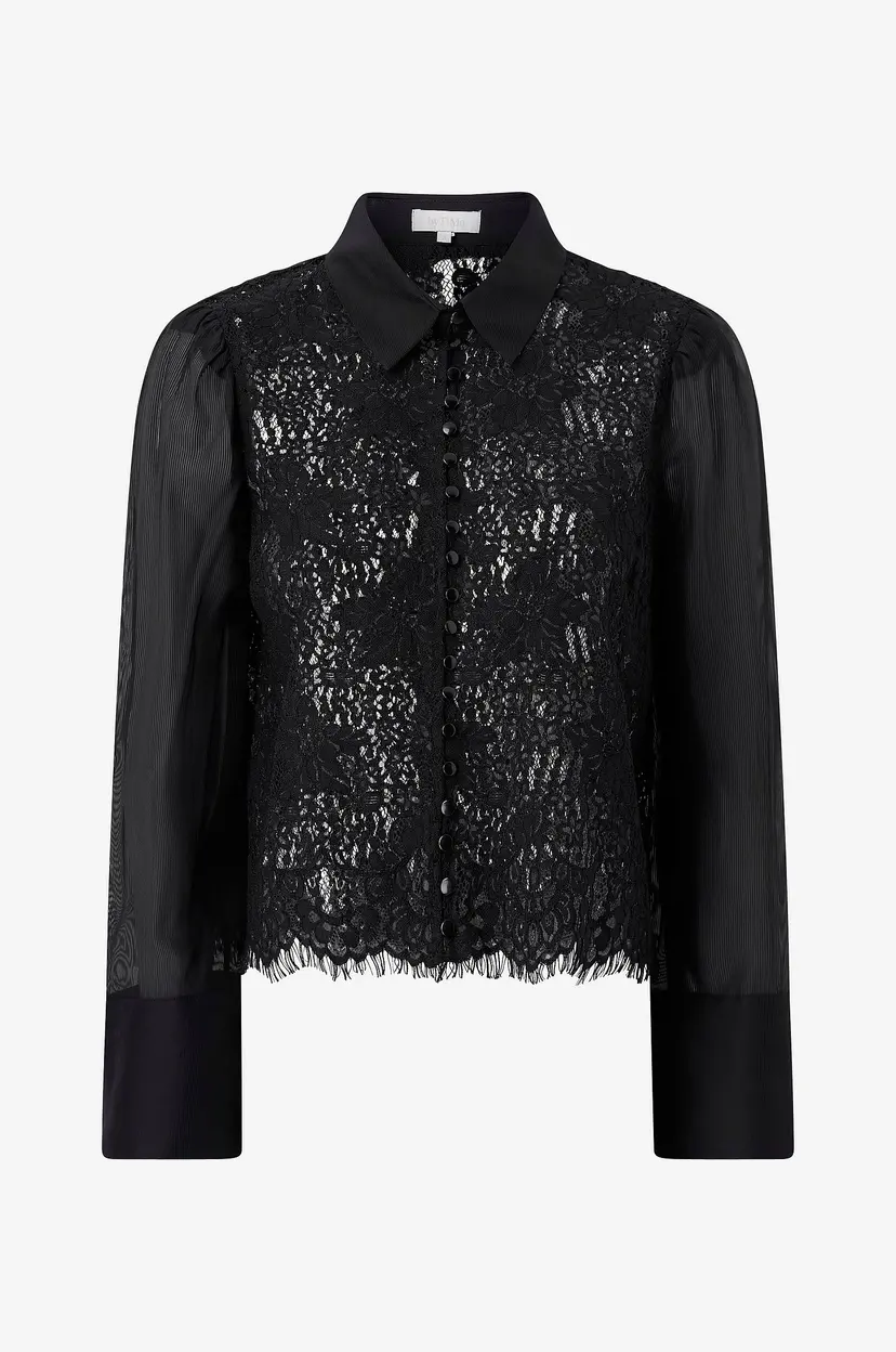 By Timo Blondebluse Striped Organza Lace Shirt - Svart