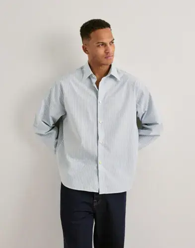 Selected Men Selected Men Slhctmben Stripe Ls Shirt Skjorter Grå