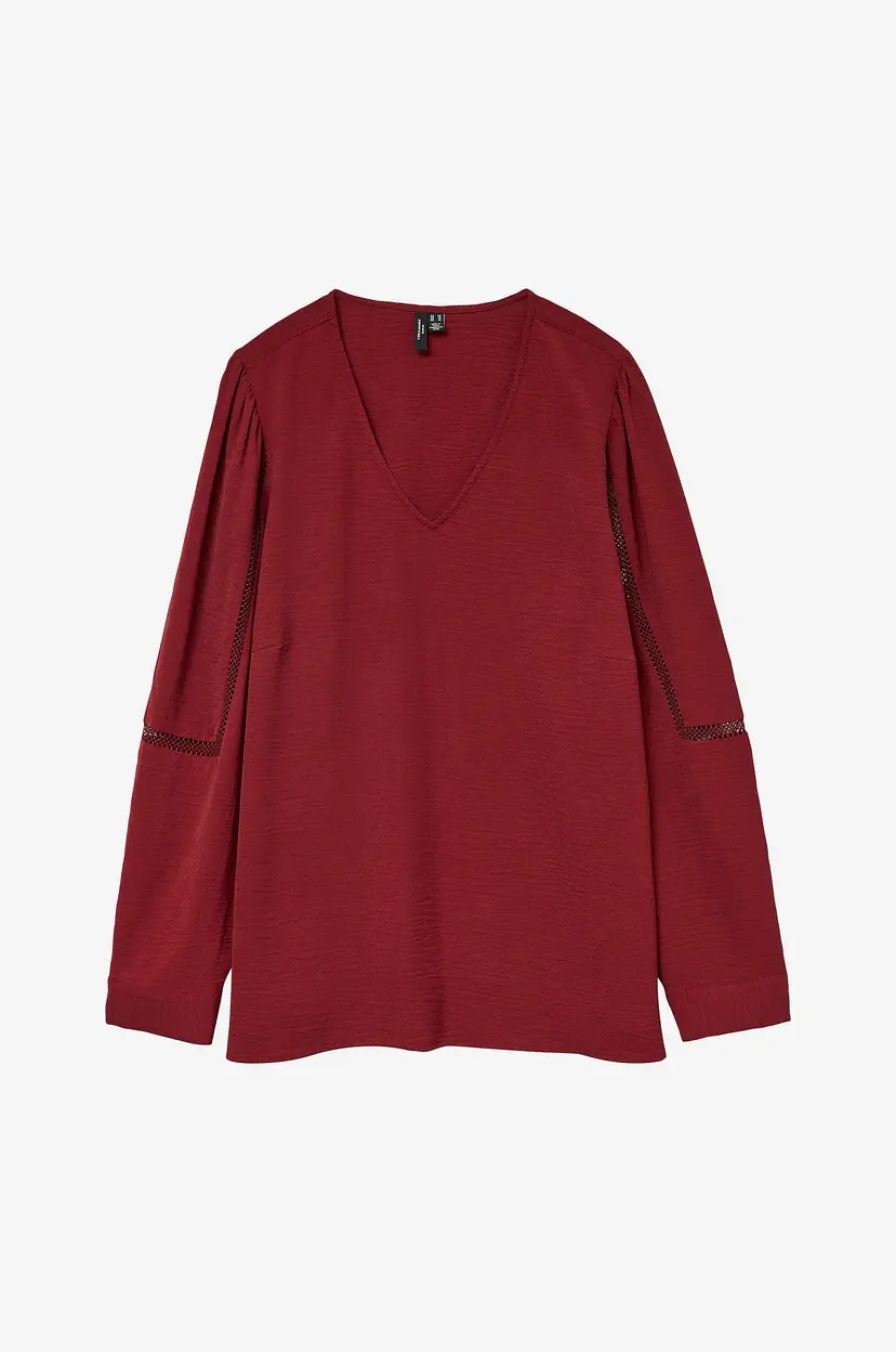 Vero Moda Curve Bluse vmCalva Lace L/S Top Wvn GA Boo Cur - Rød