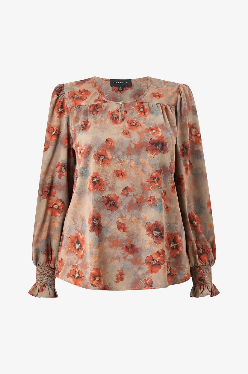 NO. 1 BY OX Bluse Blouse w Slit in front and LS w smock flair cuffs - Flerfarget