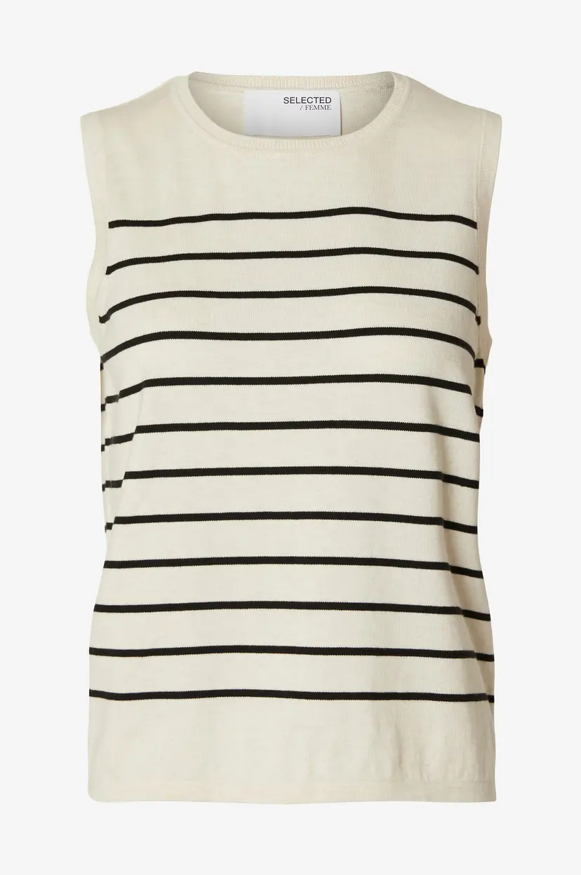 Selected Women Topp slfBerga SL Knit O-neck - Beige