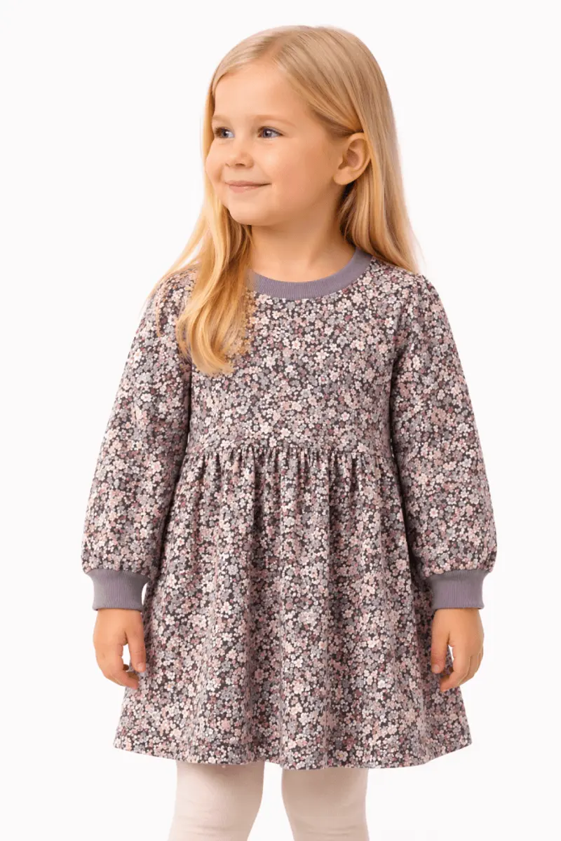 Wheat Wheat, Jersey Dress L/S Dorthea, Purple Stone Flowers