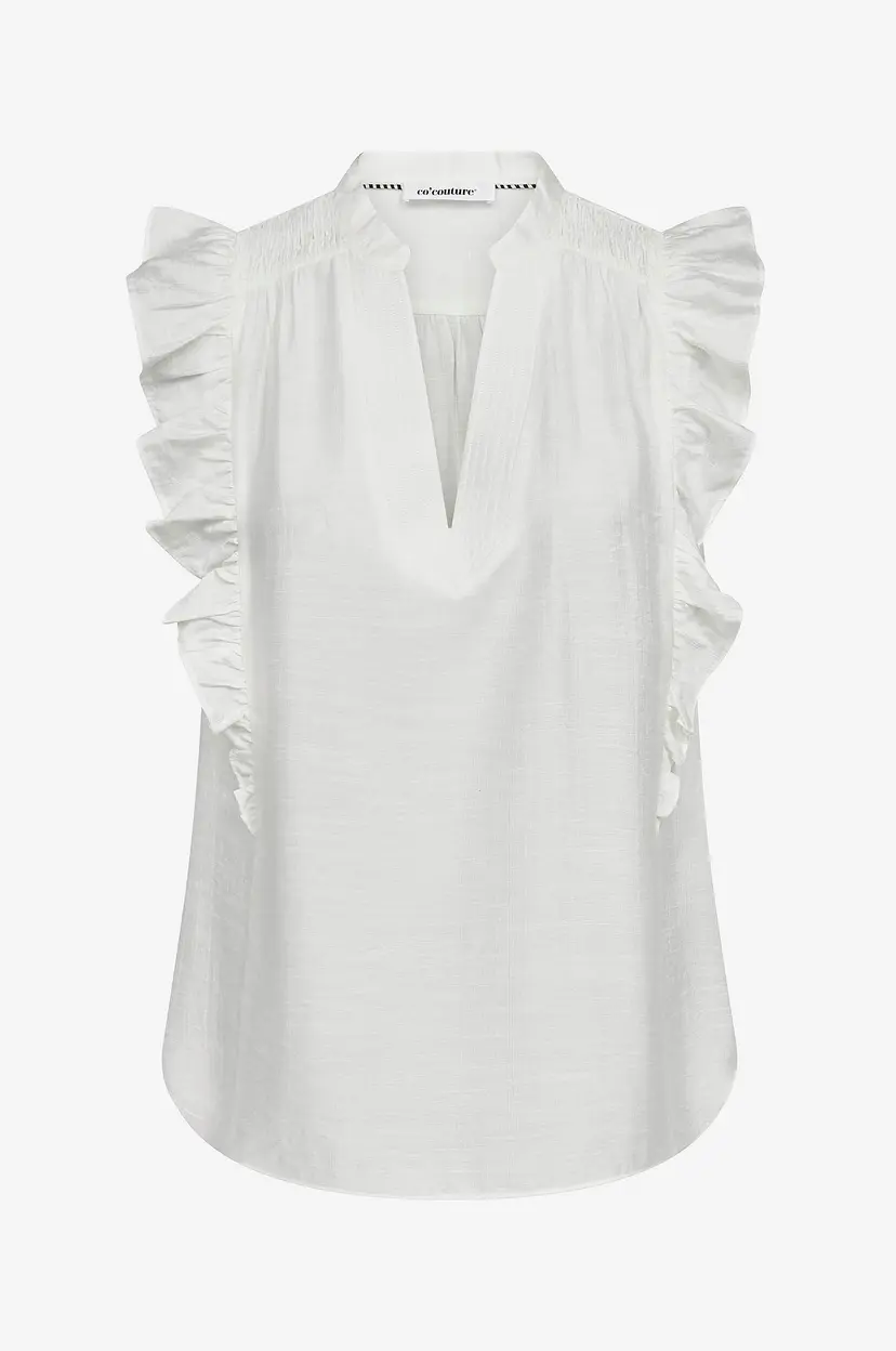 Co'couture Bluse Heracc Frill SS V-top - Hvit