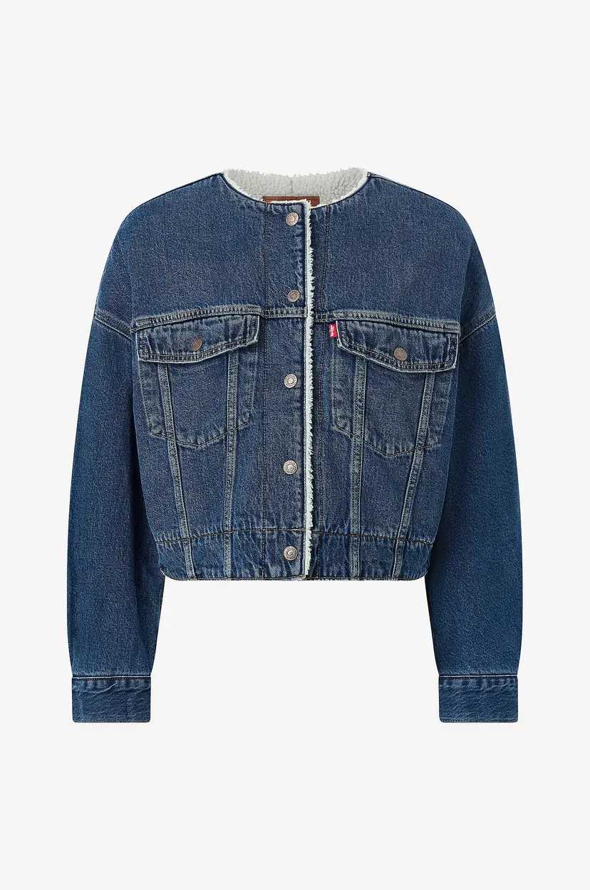Levi's Denim jakke Collarless Crop Sherpa Trucker - Blå