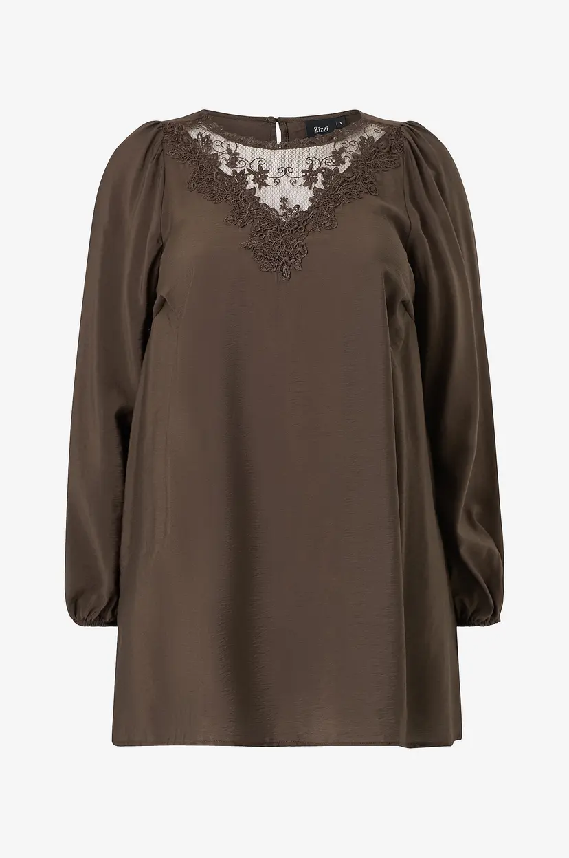 Zizzi Tunika Elina, L/S, Abk Dress - Brun