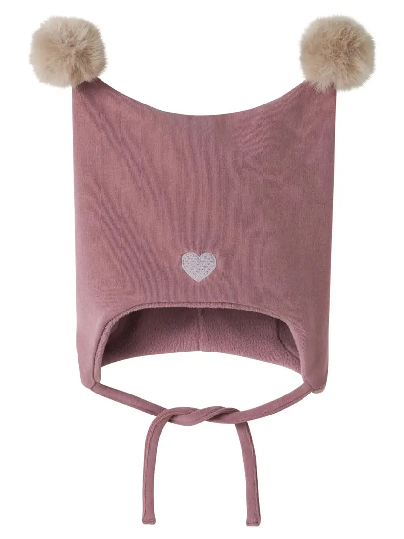 NAME IT Bomullslue m/fleece «MALL» Mini Wistful Mauve Hjerte