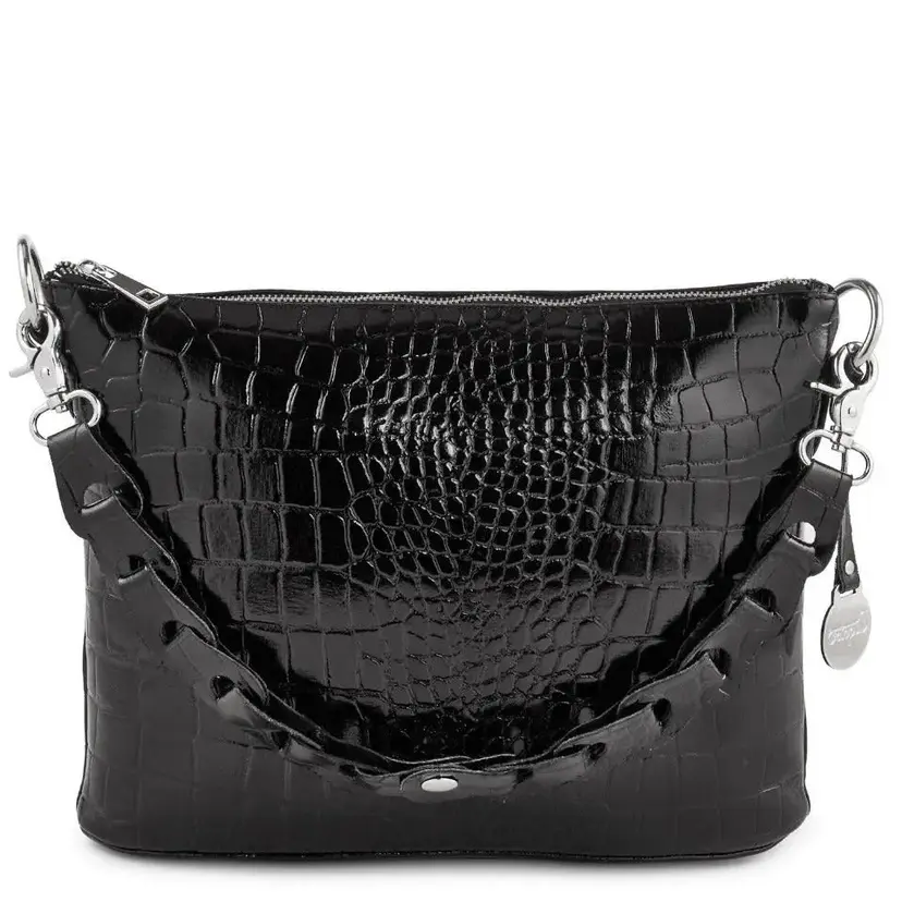 Octopus Denmark Style Kiss i sort. Absolut cool clutch, håndtaske og skuldertaske i smukt krodillepræget læder
