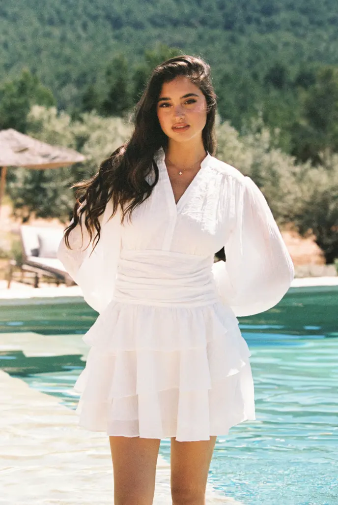 Kayani Nadine Belted Ruffle Dress - Snow Flake