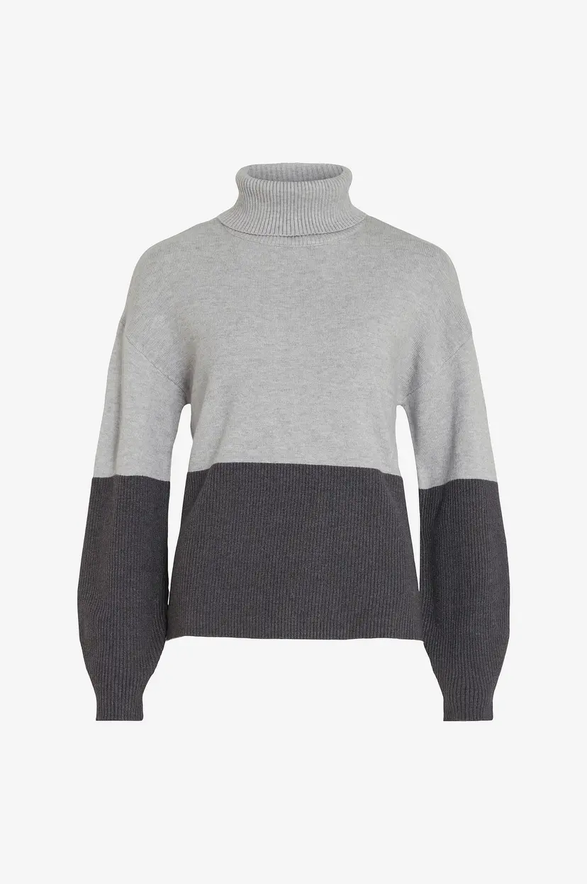 Vila Polohals viRil Blocking Roll-nk L/S Knit Top - Grå