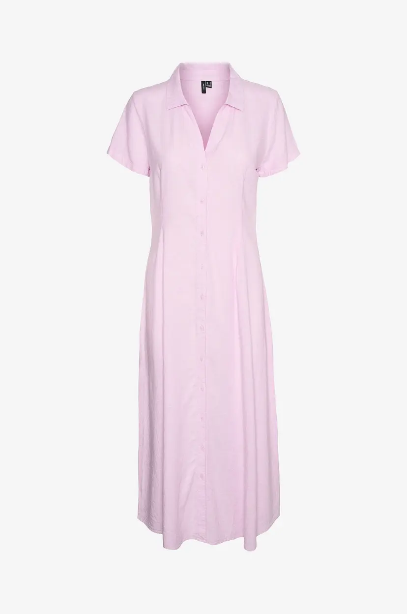 Vero Moda Skjortekjole vmLinn SS 7/8 Volume Dress Wvn - Rosa