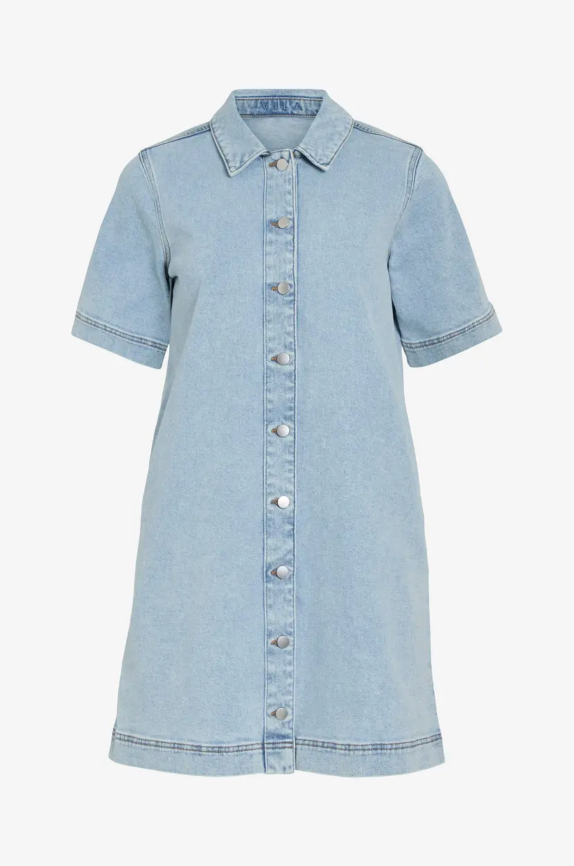 Vila Denimkjole viSol 2/4 Sleeve Button Dress/r - Blå