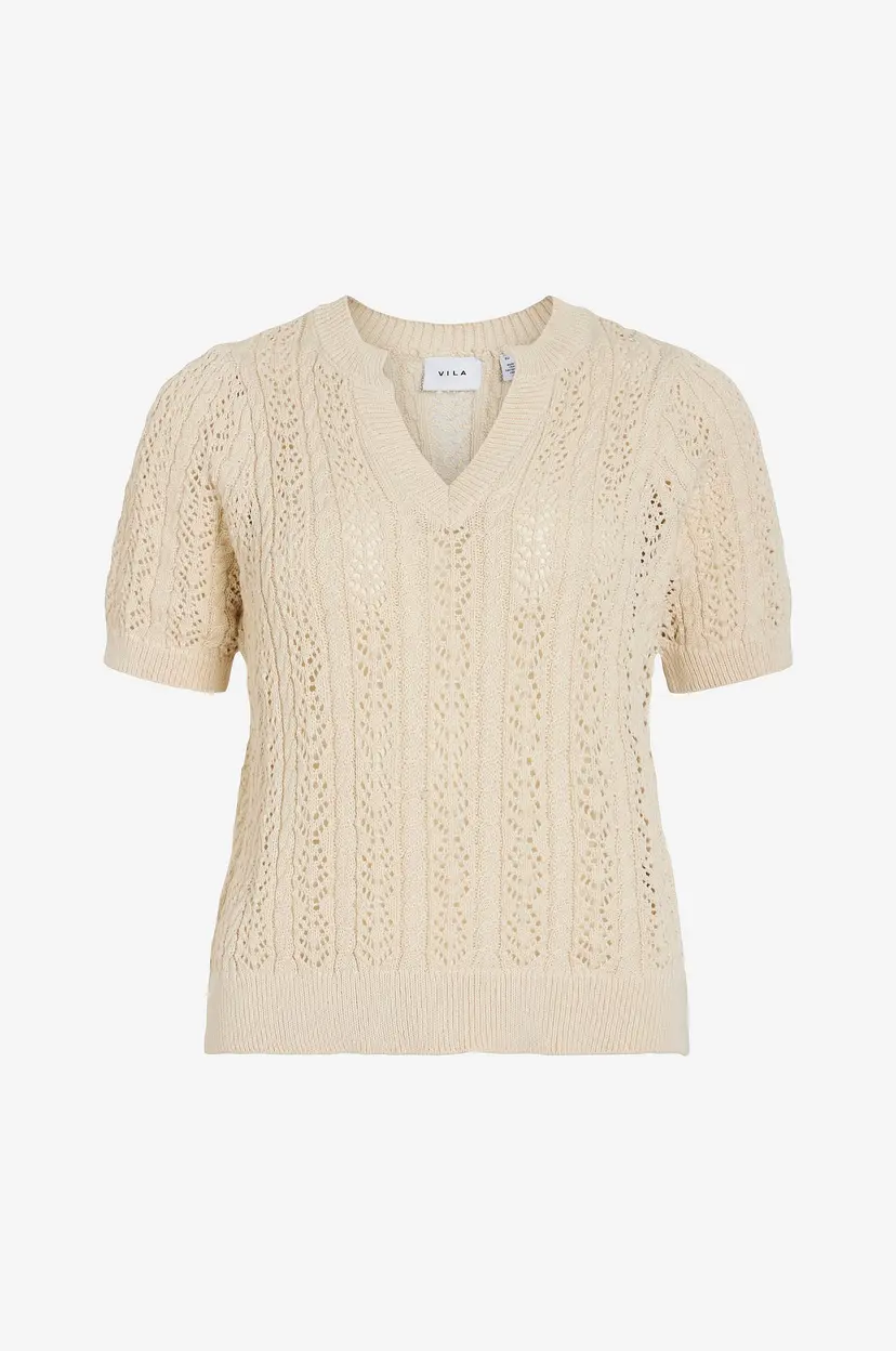 Vila Topp viToto New S/S Cable Knit Top - Beige