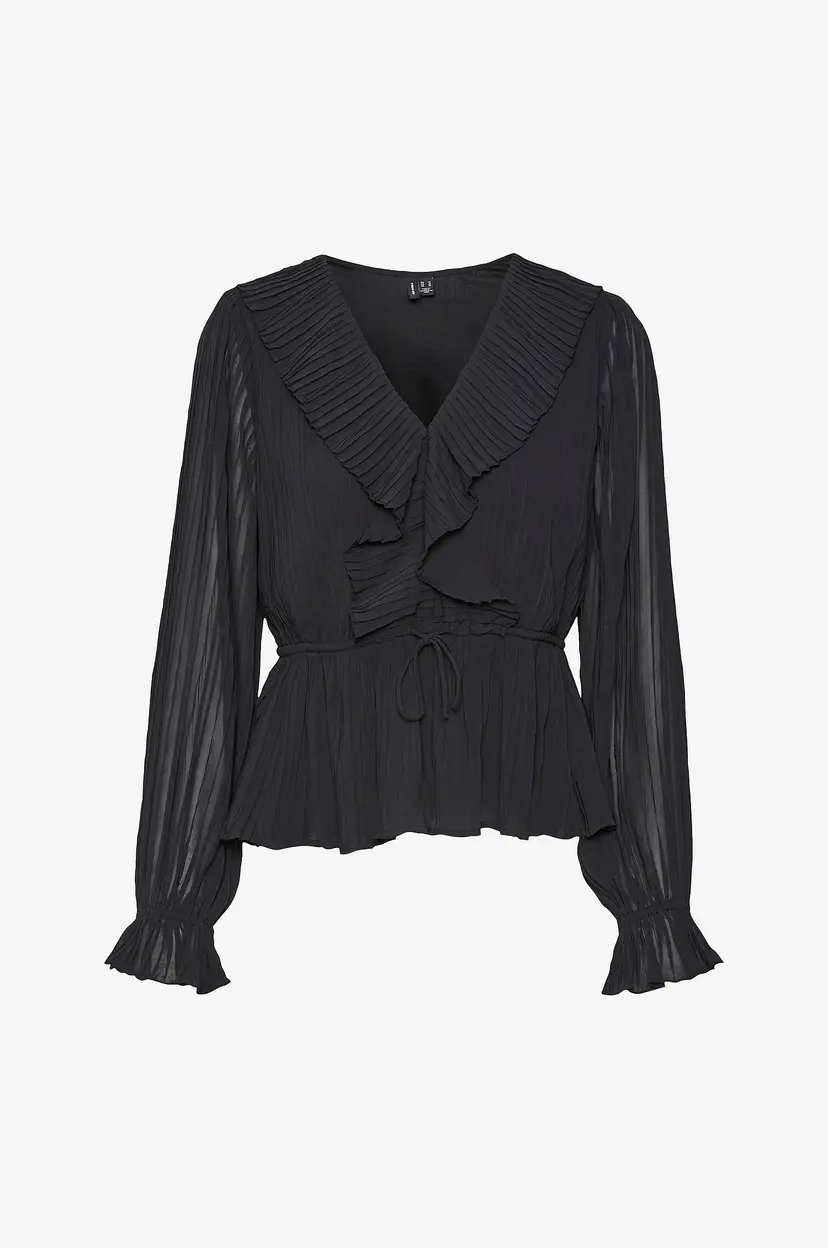 Vero Moda Curve Bluse Vmcdora L/S Frill Pleat Top Wvn Noo - Svart
