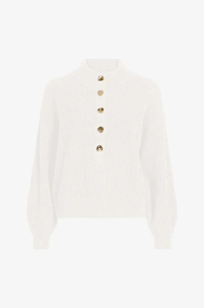 Vila Genser viChing O-neck L/S Button Knit Top - Hvit