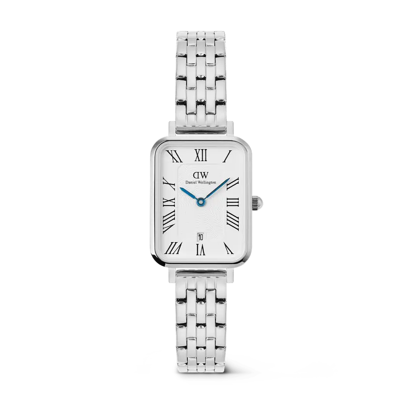 Daniel Wellington Silver 20x26mm Watch Quadro Roman Numerals Date 5-link | DW