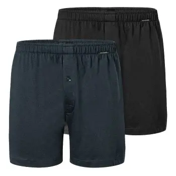 Schiesser Schiesser 2P Long Boxershorts Svart/Blå bomull Large Herre