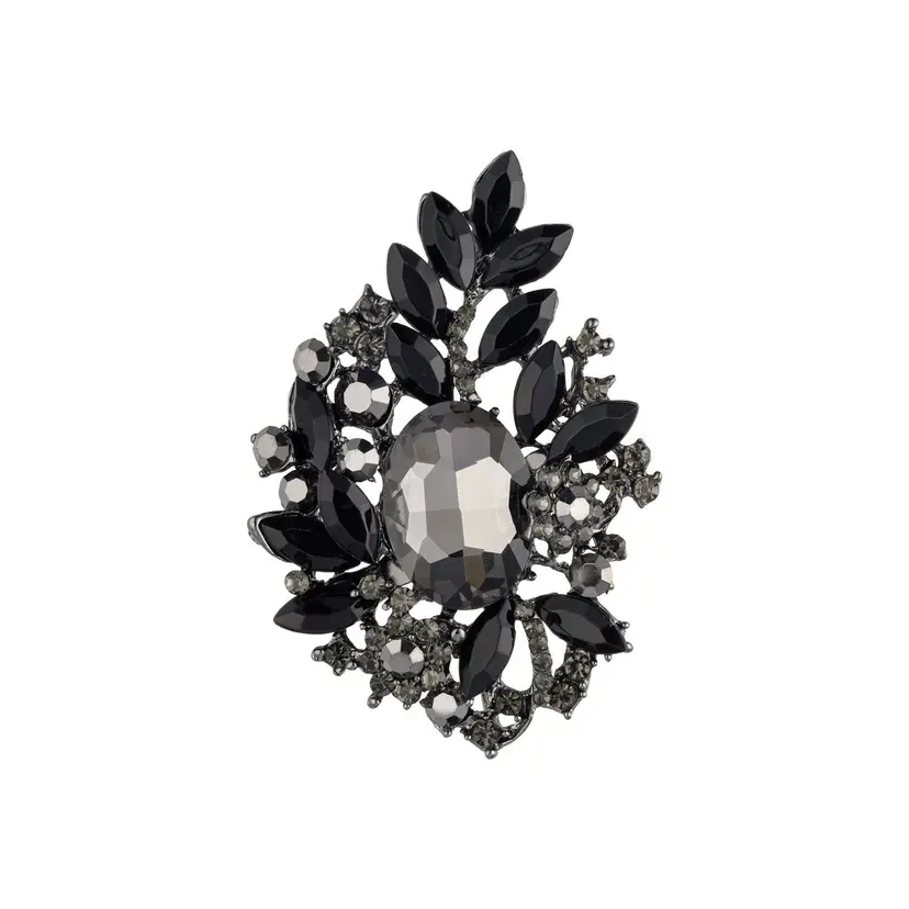 Dark Crystal Leaf Brooch Large Black Gun