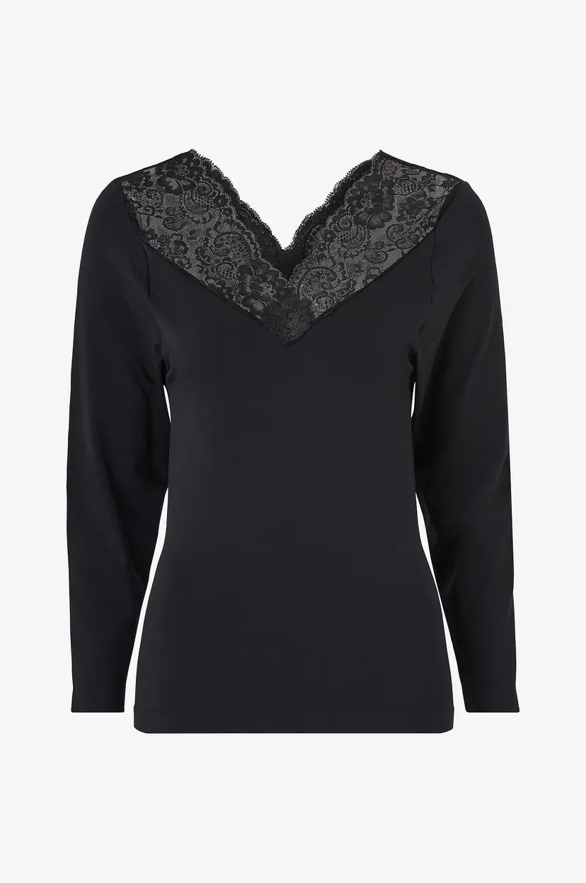 Sandgaard Topp New York - Seamless - With Lace & Long Sleeves - Svart