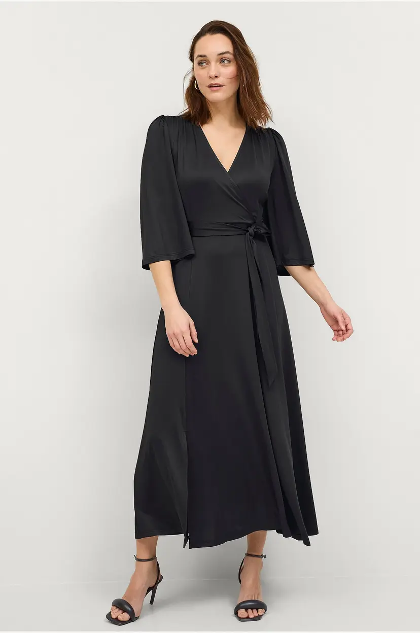 Ellos Collection Maxikjole i jersey med slips i midjen - Svart