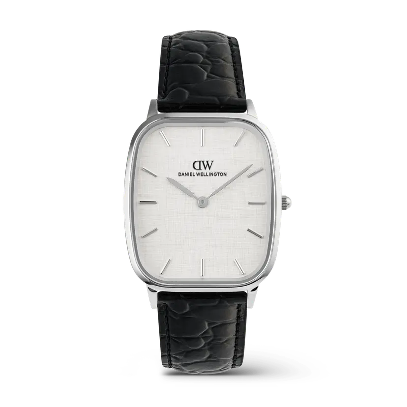 Daniel Wellington Silver 32mm Watch Marlon Black Croc Belly Linen | DW