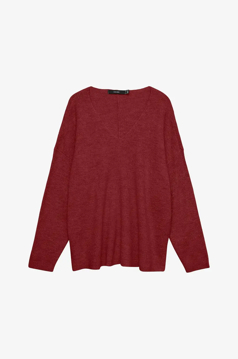 Vero Moda Curve Pullover vmcCrewlefileglitter LS - Rød