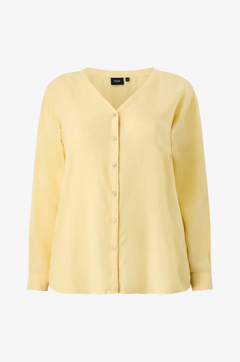 Zizzi Linbluse vLina L/S - Gul